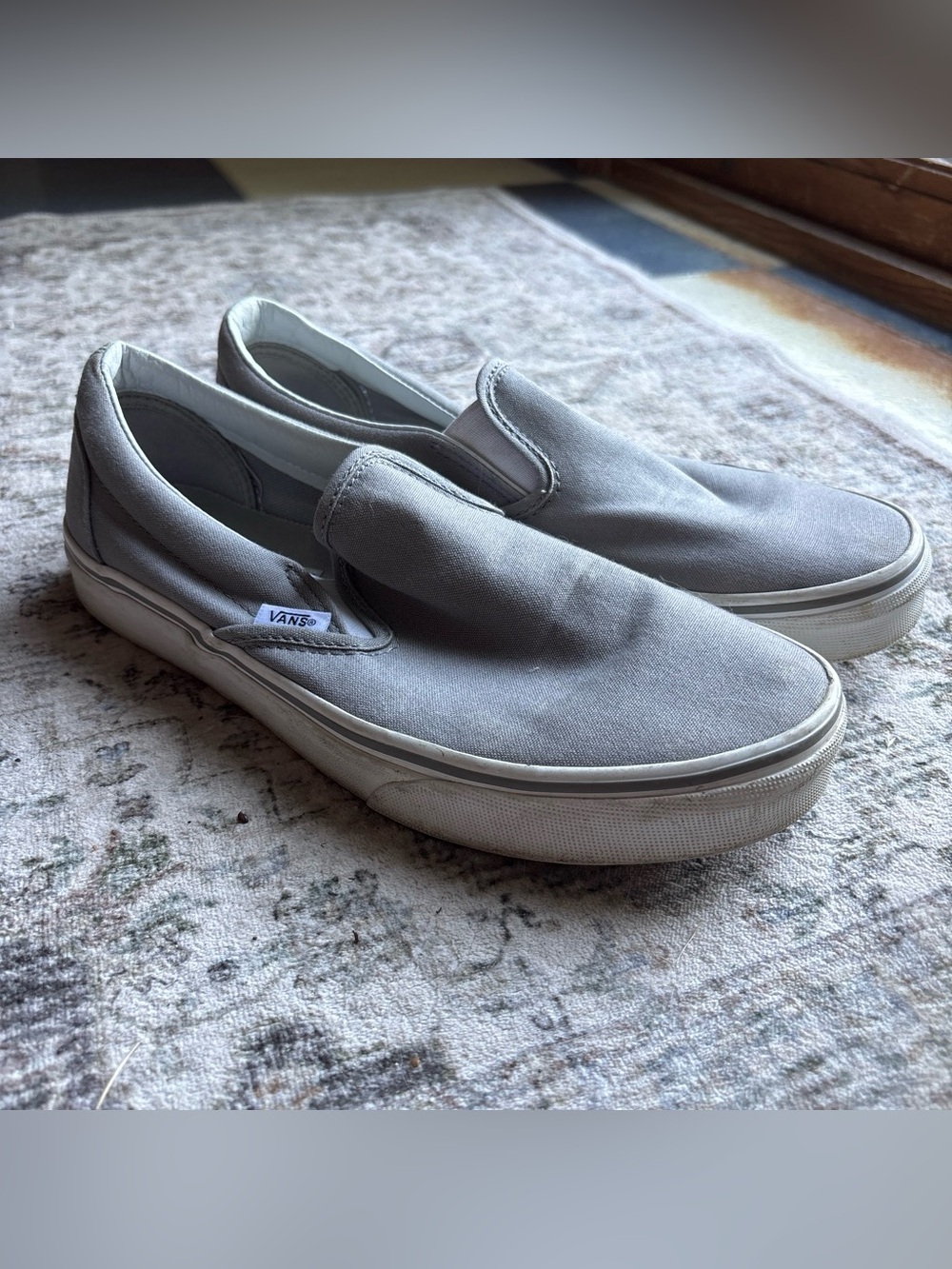 Women’s Vans Slip-On Sneakers in Light Gray and White